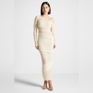 Maniere De Voir Off Shoulder Knitted Maxi Dress